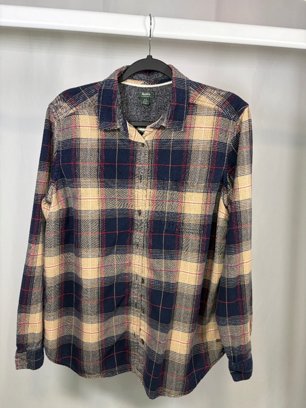 Roots Canada Soft Brushed Plaid Flannel Button-Up Shirt | Large